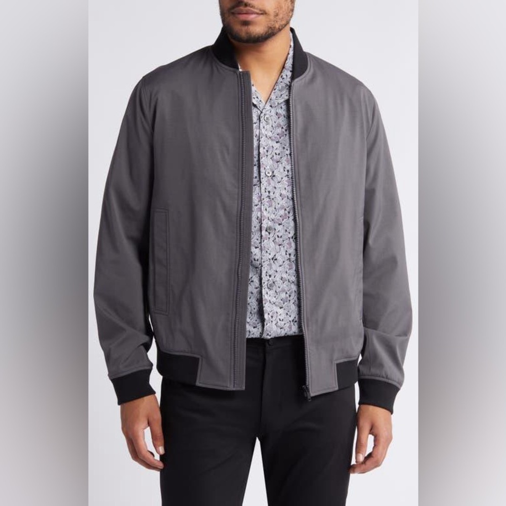 THEORY MEN’S BRENTON STRETCH NYLON BOMBER - GRAY SIZE MEDIUM (PREOWNED)